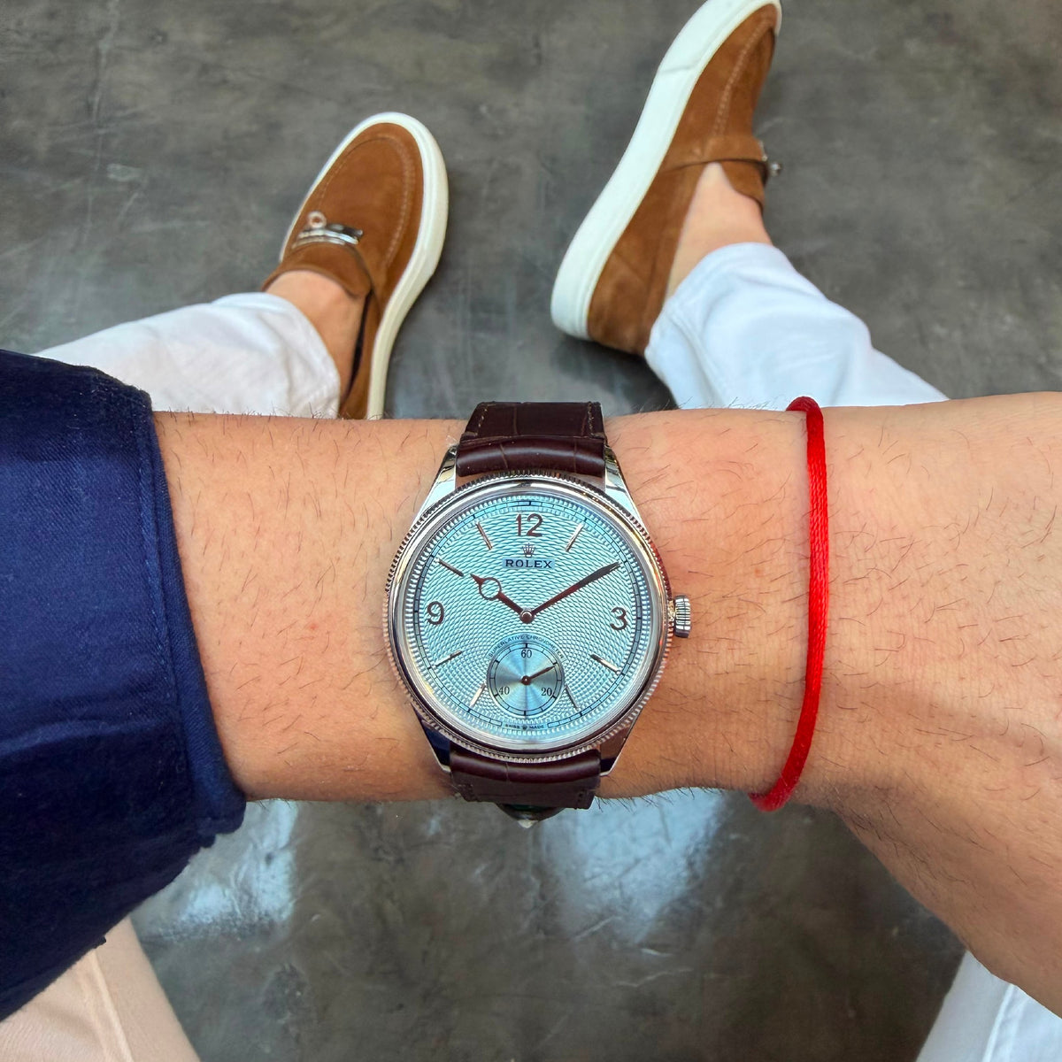 ROLEX PERPETUEL 1908 39 MM CUIRE MARRON FOND BLEU