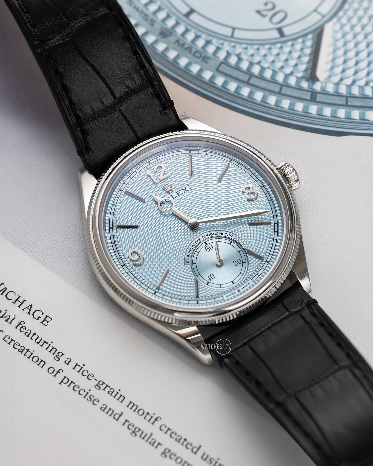 ROLEX PERPETUEL 1908 39 MM CUIRE NOIR FOND BLEU