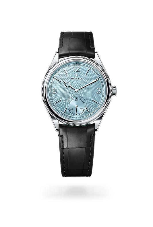 ROLEX PERPETUEL 1908 39 MM CUIRE NOIR FOND BLEU