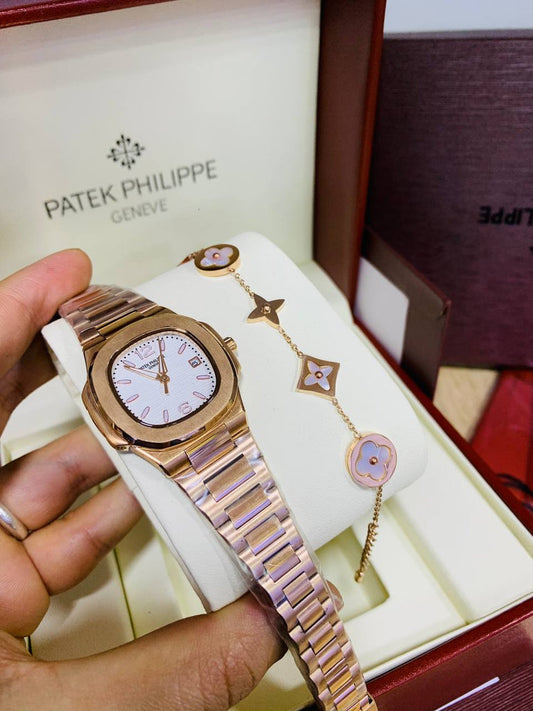 Montre Patek Rose Gold Fond Blanc Pour Femme
