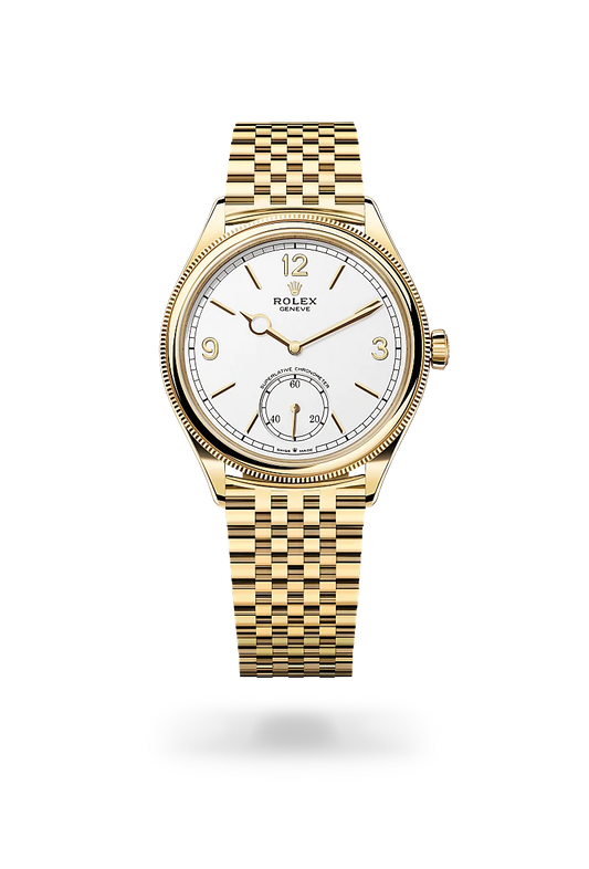 ROLEX PERPETUEL 1908 39 MM doré FONND BLANC